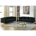 thumbnail image 2 of 3-seater + 3-seater Oversized Sectional Sofa  with Sturdy Gold Polished Metal Legs, Teddy Upholstered Sofa, Deep Seating Sofa with 3 Throw Pillows for Living Room and Apartment,Black, 2 of 9