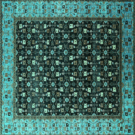 Ahgly Company Indoor Square Oriental Turquoise Blue Industrial Area Rugs, 4' Square