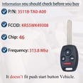 thumbnail image 3 of Key Fob Fits for Honda Accord 2008 2009 2010 2011 2012 (Sedan Only) / Pilot 2009 2010 2011 2012 2013 2014 2015 KR55WK49308 Remote Control Head Key Replacement 35118-TA0-A00 ID46, 3 of 6