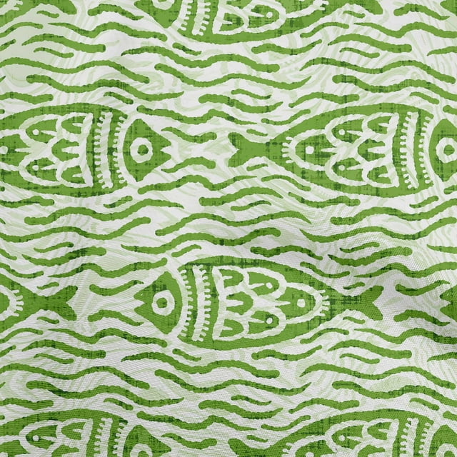 oneOone Polyester Spandex Green Fabric Asian Block Fish Sewing Craft Projects Fabric Prints By Yard 56 Inch Wide