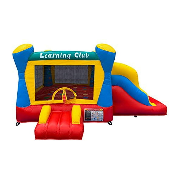 Hullaballoo Learning Club Commercial Inflatable Bounce and Slide Combo, Educational Kids Jump 'n Slide Bounce House with Blower Included and 2 Sliding Lanes