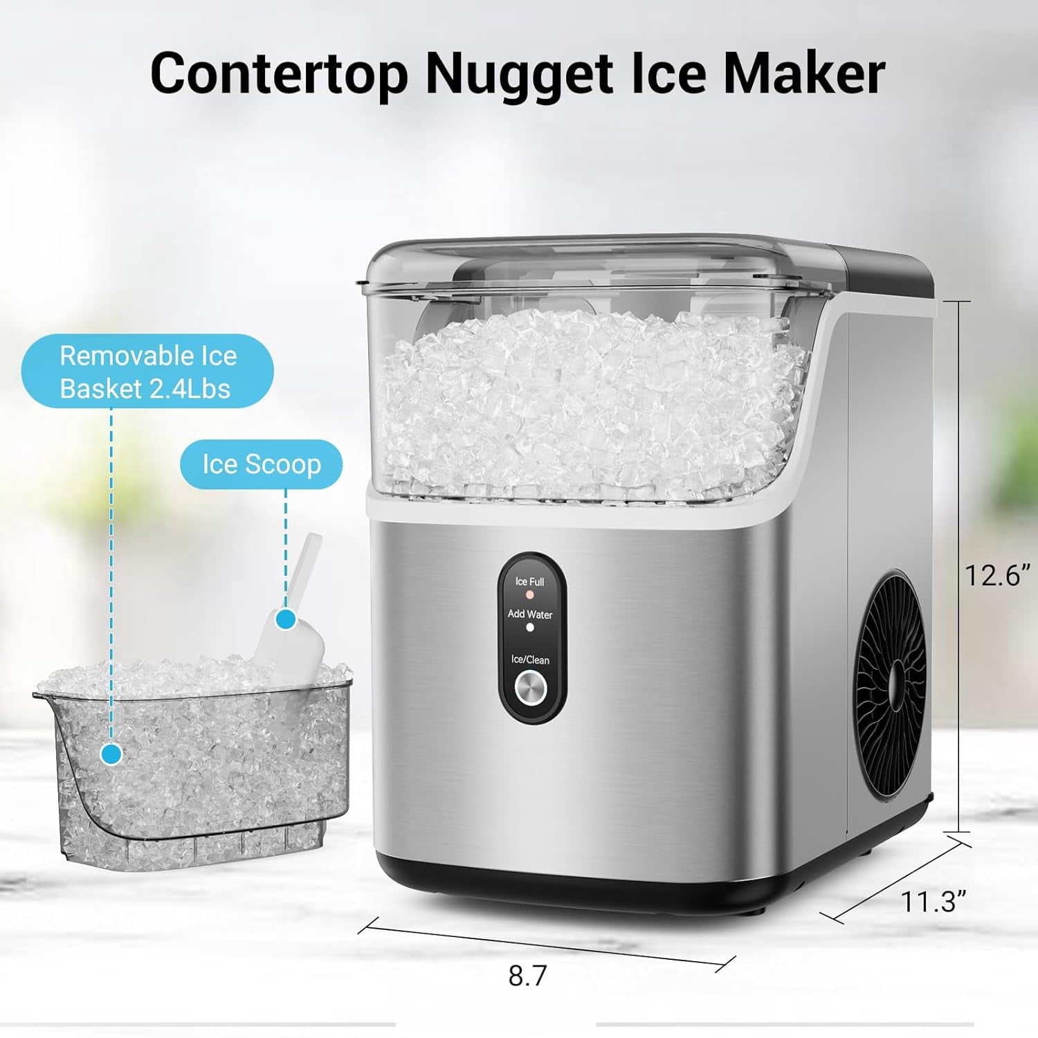 XUTUMM Nugget Ice Maker Machine, 35lbs Daily, Self-Cleaning, One-Touch, Home/Kitchen