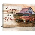 thumbnail image 1 of Rustic Red Truck Wall Art Old Car Painting Country Vintage Barn Pictures Wall Decor Farmhouse Canvas Prints Framed Artwork for Dining Room Kitchen Bathroom Bedroom Living Room 16"x12", 1 of 6
