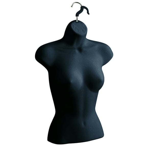 SSWBasics Female Mannequin Torso - Black Molded Form - Hanging Mannequin Torso for Display - Fits Women’s Sizes 5-10 - Ideal for Retail and Fashion Displays