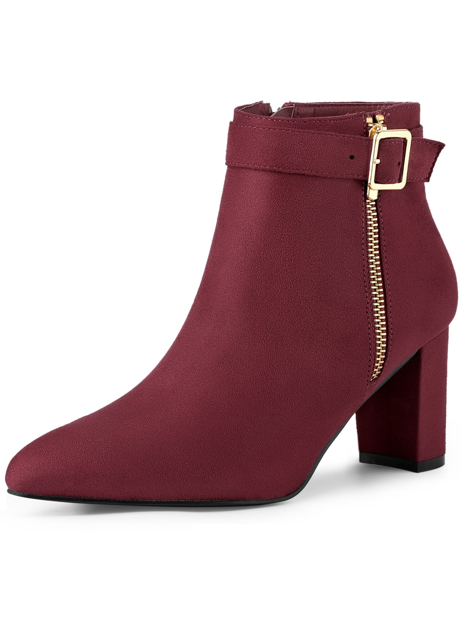 burgundy chunky heel booties
