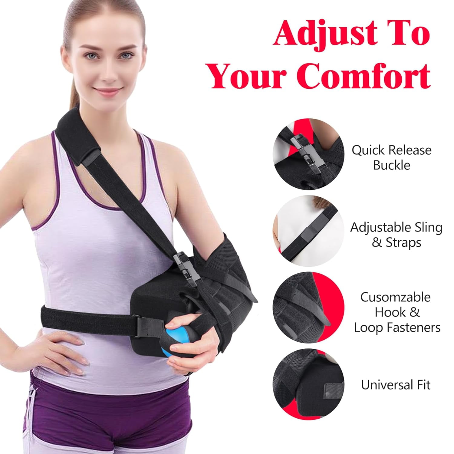 Shoulder Abduction Sling, Immobilizer for Injury Support, Pain Relief Arm Pillow for Rotator Cuff with Removable Wedge Abduction Pillow and Stress Ball, Subluxation, Surgery, Dislocated, Broken Arm