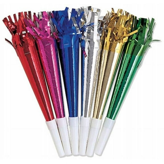 Creative Converting Assorted Foil Party Horns, 9.5", 8-Pack, Assorted Colors