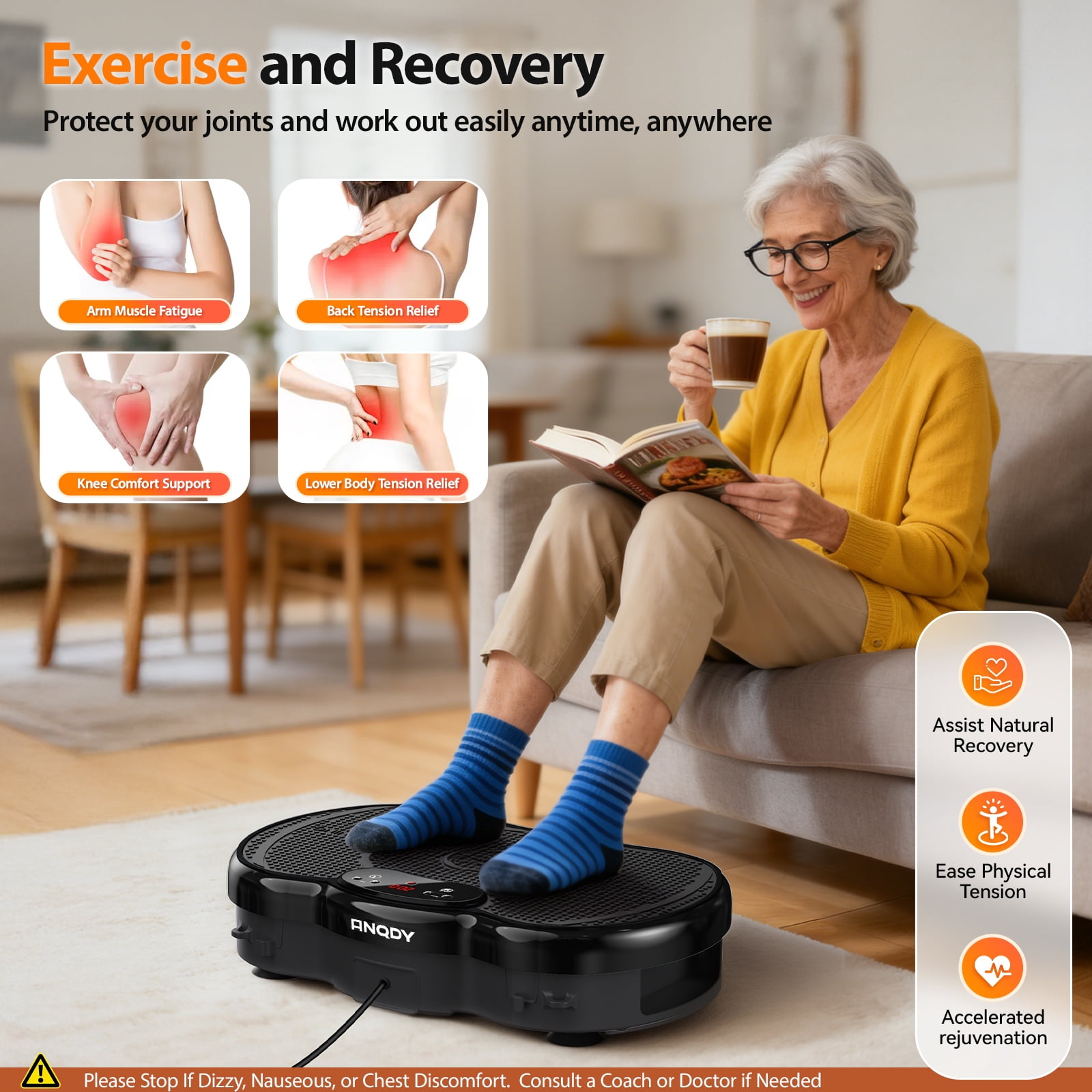 Anqdy Vibrating Plate Muscle Toner, Whole Body Exercise Machine with 2 Loops for Home Exercise Gym 350lb Capacity
