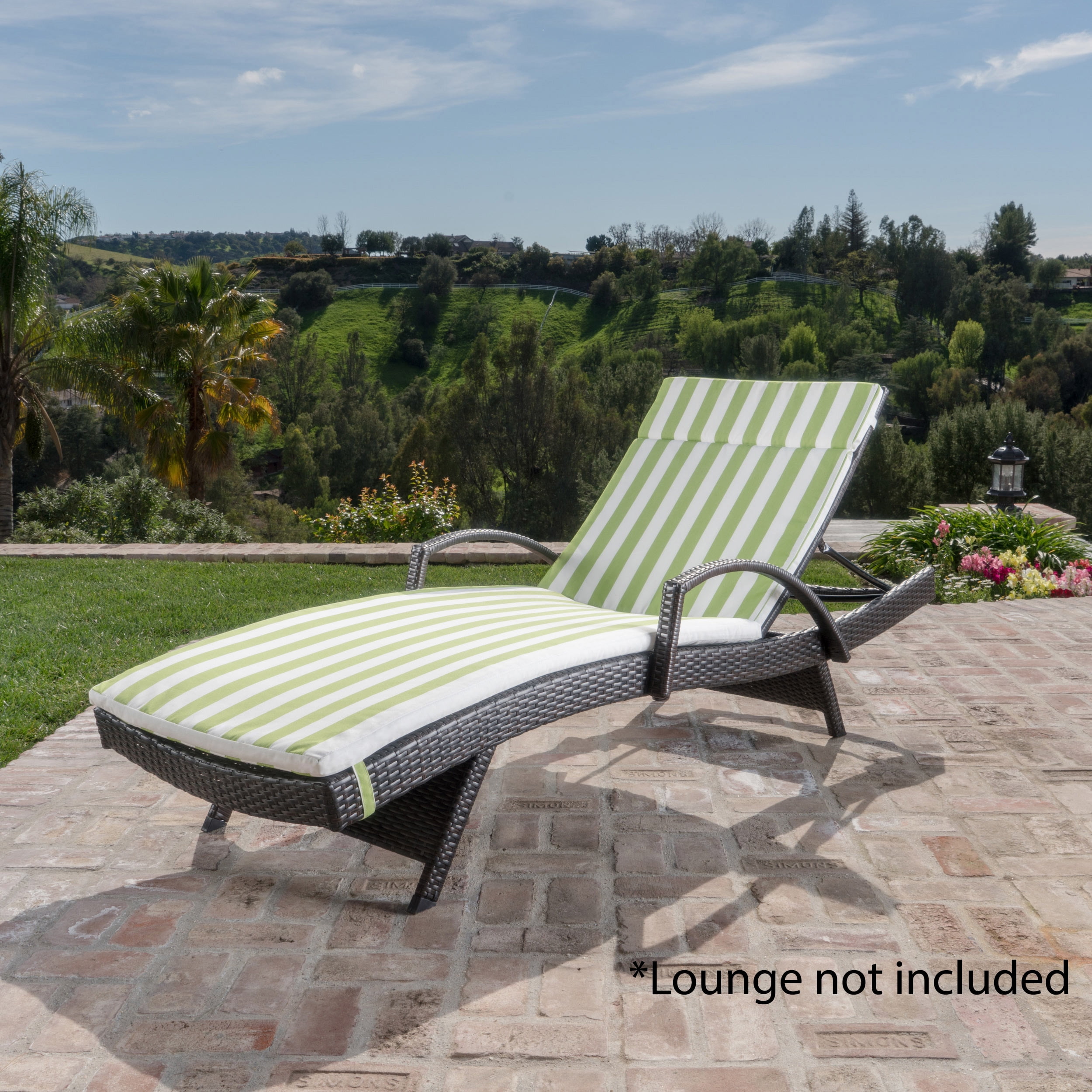 Anthony Outdoor Water Resistant Chaise Lounge Cushion, Green and White