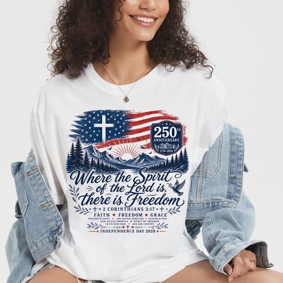 VibeNest Studio Unisex Where the Spirit of the Lord Is There Is Freedom 250th Anniversary Christian Patriotic Graphic T-Shirt