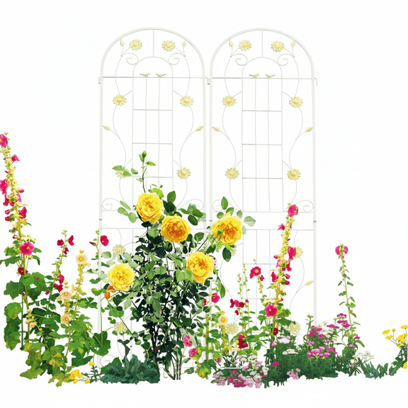 2 Pack Metal Garden Arch Trellis, 86.7" H x 19.7" W Rustproof Trellis for Climbing Plants Outdoor, Cream White Flower Support Trellis
