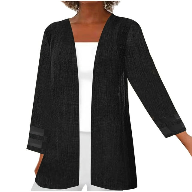 Timegard Lightweight Cardigan for Women Plus Size Front Open Breathable 3/4 Sleeve Jackets Fall Fashion