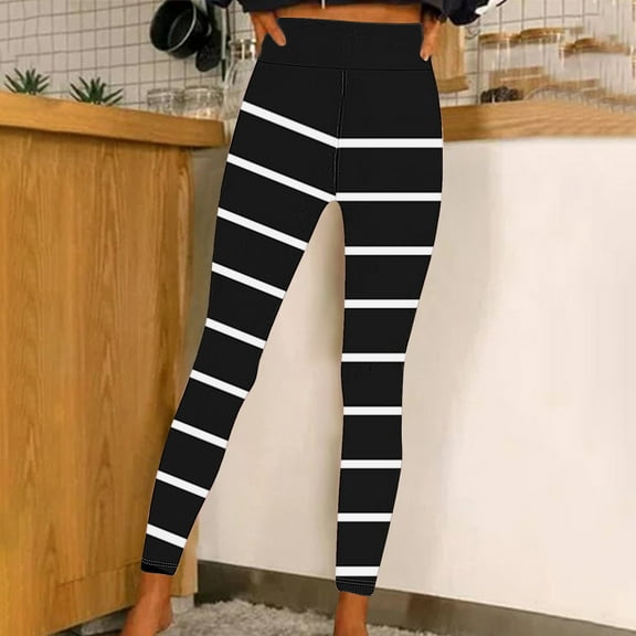 COSFO High Waisted Sweatpants Women Yoga Casual Striped Black Slim Leg Pants Workout Skinny Pants