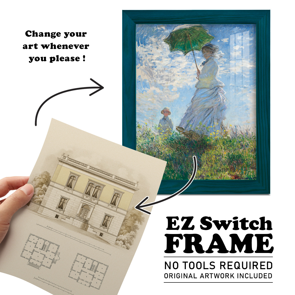 Estate and Plan V -Framed Print w/glass-Ocean Blue