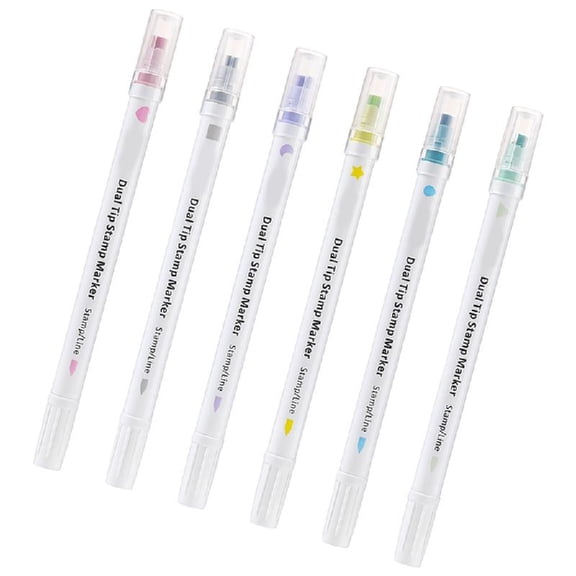 6Pieces Double Head Watercolor Marker 6 Color Stamp Marker Pen Set for Student Adult Scrapbooking Doodling Drawing