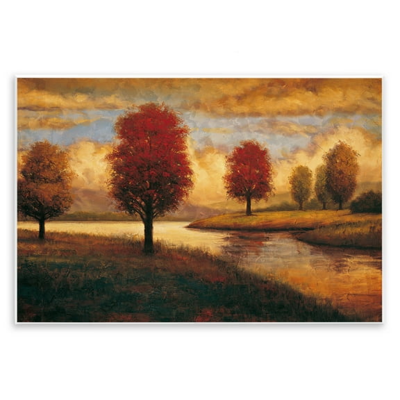 Stupell Industries Trees with Golden Reflections Landscape & Nature Painting Unframed Art Print Wall Art, 15 x 10