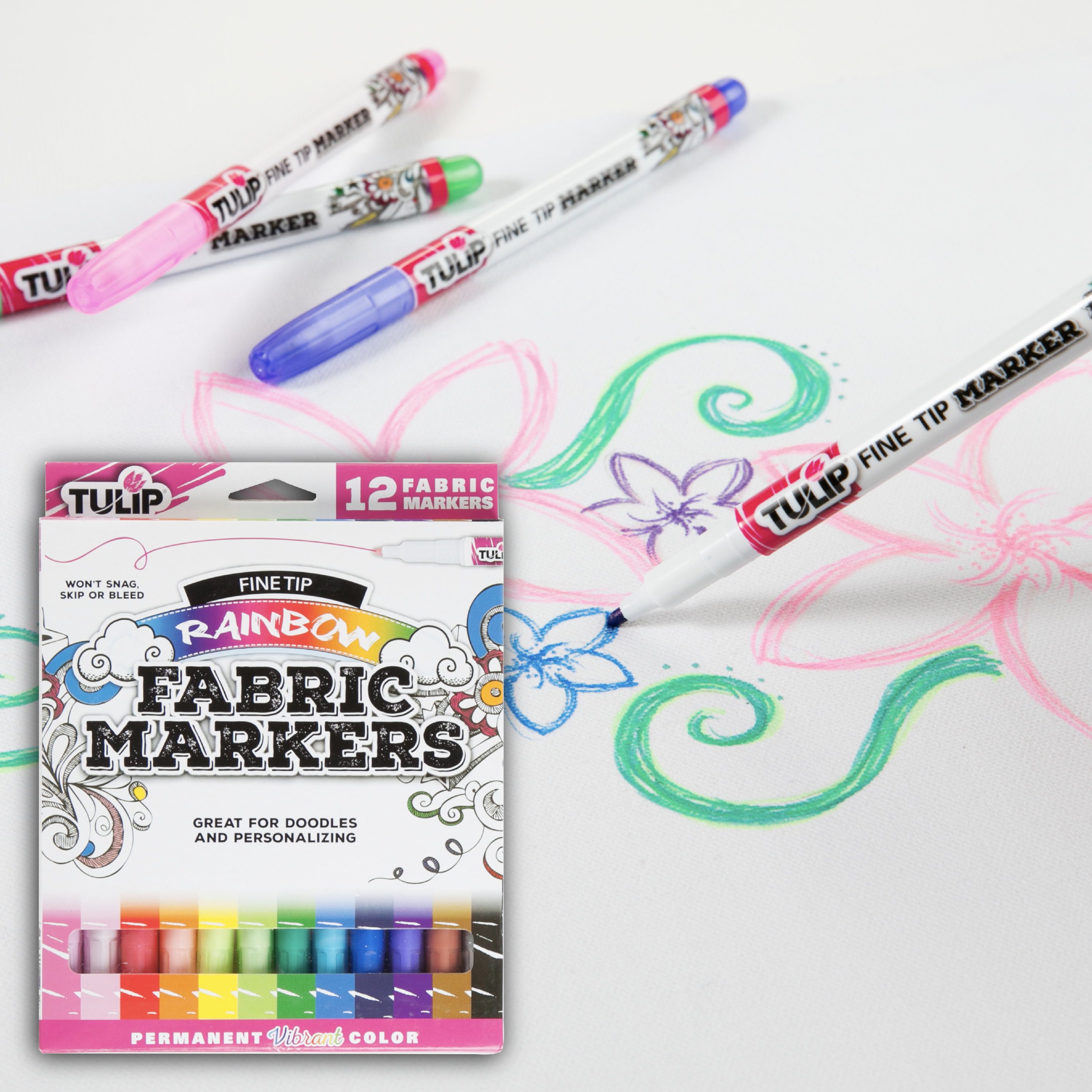 Tulip Fine Tip Fabric Markers, 12-Pack Rainbow photo 6