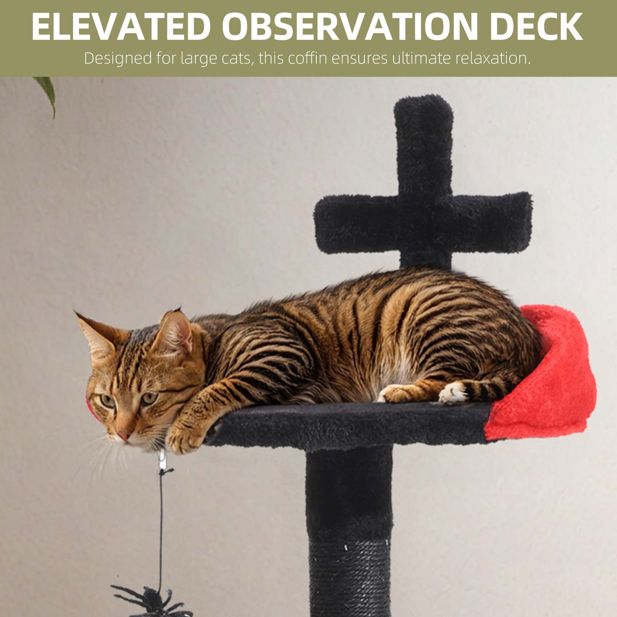 Uforic 38.5" Gothic Cat Tree with Coffin Bed, Tall Halloween Cat Tower for Indoor Cats with Sisal Scratching Posts, Black