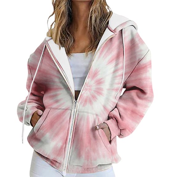 kaondbfi Hoodied Sweatshirts for Graceful Women Activewear Hooded Zip for Jacket Coat Printed Fall Sweatshirt Outwear with Pockets Womens Summer Fall Fashion Tops
