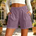thumbnail image 2 of Women's Soft Stretch Linen-Like Elastic Waist Double Pockets Button-Up Shorts, Lightweight Casual Fabric, Mid Waist Tummy Control, Comfy Summer Essential for Beach Day | TruBelle,Purple 2XL, 2 of 8