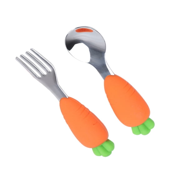 Bewildely Tenedor para bebé con forma de rábano, cuchara de alimentación para niños, juego de herramientas de autoalimentación de silicona, tenedor y Mostrada Cuchara y tenedor de rábano Bewildely HA004999-01