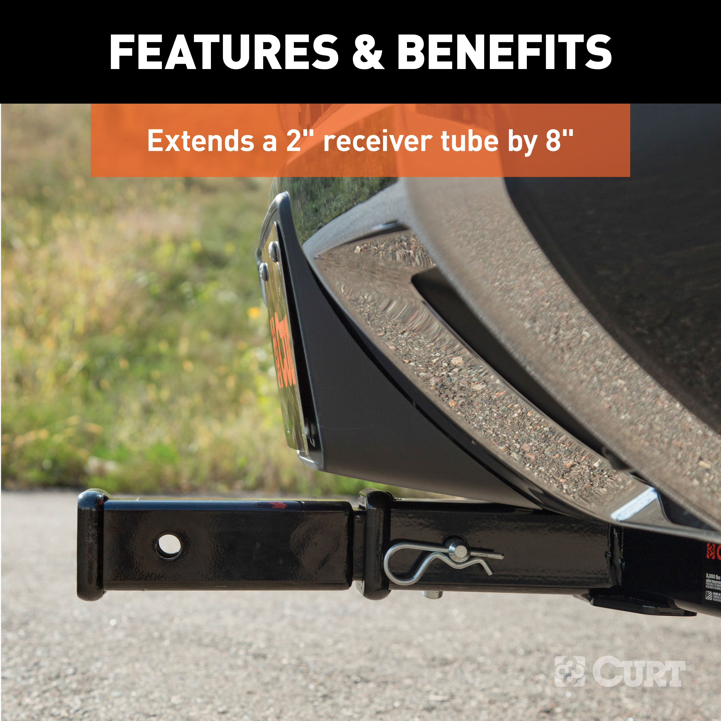 Curt 45791 8 Inch 3500 Pound Trailer Hitch Receiver Tube Extension with 2" Shank - image 3 of 4