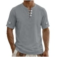thumbnail image 3 of YLSDY Men's Collarless Vacation Shirt, Short Sleeve Button-Down Casual Top, Lightweight for Beach & Travel Gray XXL, 3 of 5