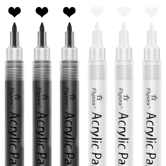 Acrylic Paint Pens,6 Pack Black White Markers, Pens for Rock Painting Stone Ceramic Glass Wood Plastic Metal