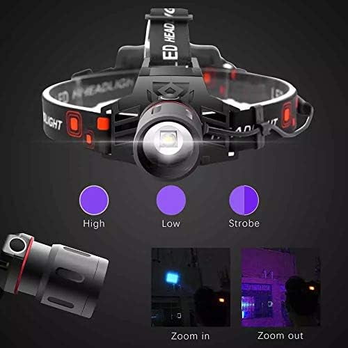 Headlamp UV Light, UV LED Black Light Headlamp 395nm Ultra Violet Purple Light Headlight Rechargeable & Zoomable for Auto Oil HVAC Leaks, Detects Rock Hounds, Scorpions, Pet Urine Stains