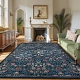 thumbnail image 2 of Garvee 6'x9' Vintage Floral Area Rug Washable Botanical Carpet, Non Slip Boho Indoor Rug for Living Room Bedroom Home Office, Blue, 2 of 6