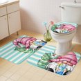 thumbnail image 2 of Pink Gnomes Summer Bath Mat 3 Piece Bathroom Rug Set, Tropical Leaves Aqua Stripes Non Slip Bath Rug Contour Mat and Toilet Lid Cover, Absorbent Shower Mats Soft Bath Rugs and Mats Sets, 2 of 8