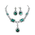 thumbnail image 2 of rygai 2Pcs/Set Necklace Earrings Set Faux Crystal Geometric Wedding Bridal Jewelry Exquisite Temperament Rhinestones Drop Earrings Necklace Anniversary Gift,Green, 2 of 8