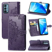 Feishell Embossed PU Leather Wallet Phone Case for OnePlus Nord N200 5G 6.49 inch,Full Protection Magnetic Clasp Flip Stand Card Slots Shockproof Protective Cover with Hand Strap,Purple
