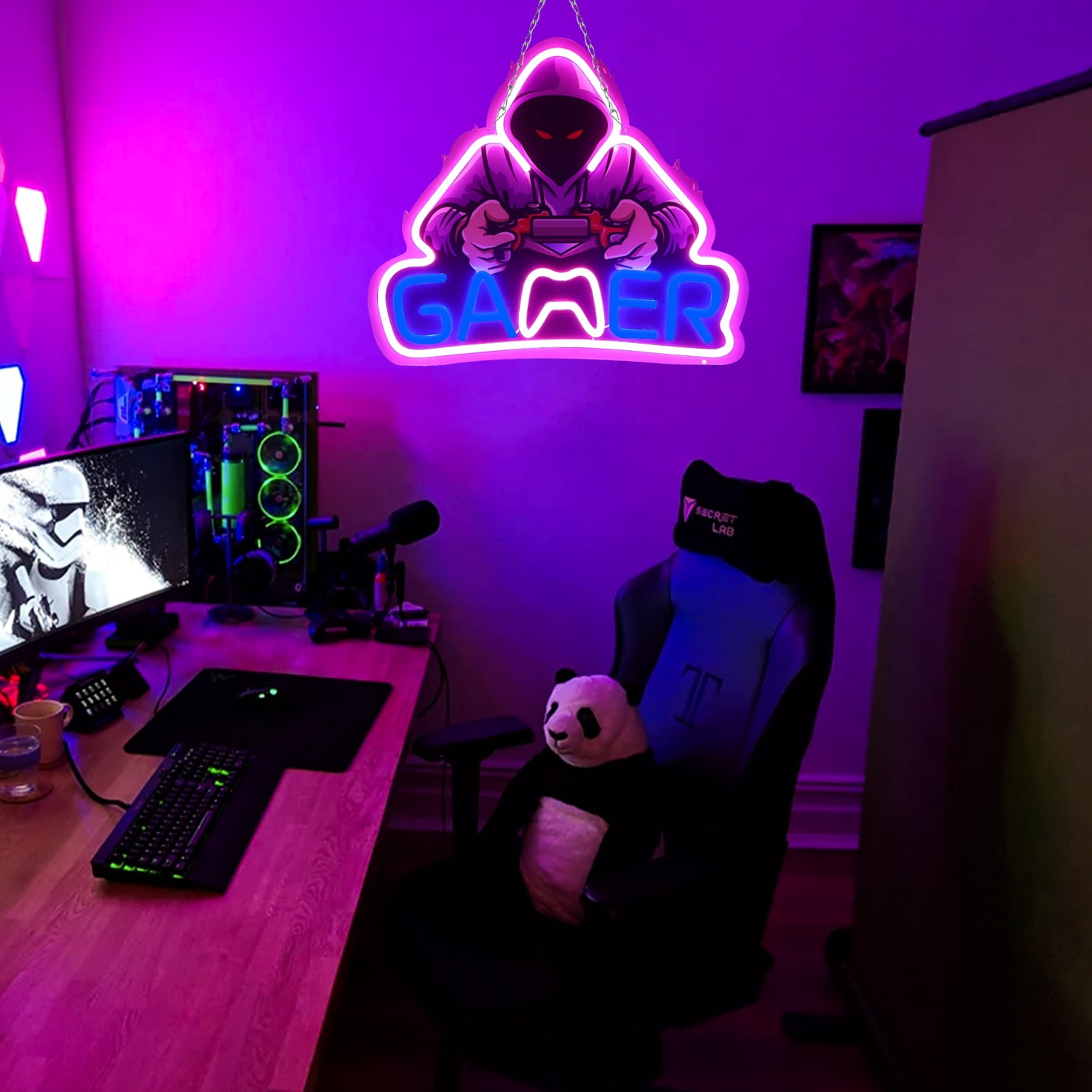JFLLamp LED Neon Sign Gaming Theme Light Purple Blue Wall Decor USB Powered Acrylic Backboard Hanging Light for Room Setup