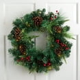 thumbnail image 3 of Northlight Pre-Lit Battery Operated Mixed Pine and Berries Christmas Wreath - 24" - Warm White LED, 3 of 8