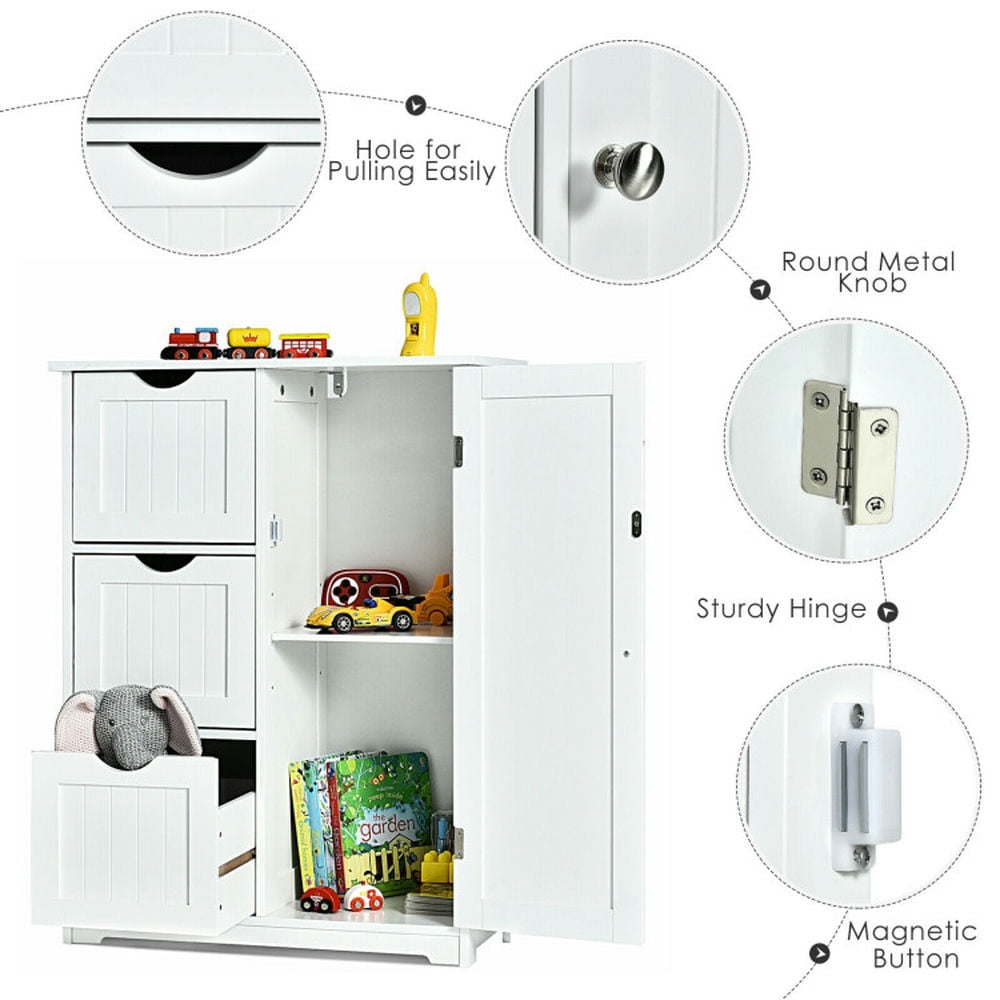 Finihen Bathroom Storage Cabinet, Bathroom Floor Cabinet, Bathroom Floor Cabinet Side Storage Cabinet with 3 Drawers and 1 Cupboard, for Bathroom, Living Room, Bedroom, Kitchen, White Finihen Bathroom Storage Cabinet, Bathroom Floor Cabinet, Bathroom Floor Cabinet Side Storage Cabinet with 3 Drawers and 1 Cupboard, for Bathroom, Living Room, Bedroom, Kitchen, White