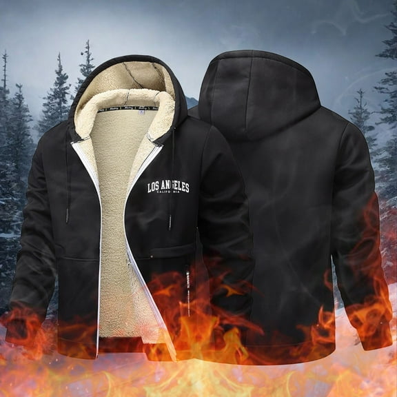 MHFRRA Mens Winter Jackets Full Zip Hooded Jacket Heavyweight Warm Lined Coat for Outdoor Winter Cold Weather Comfort Fit