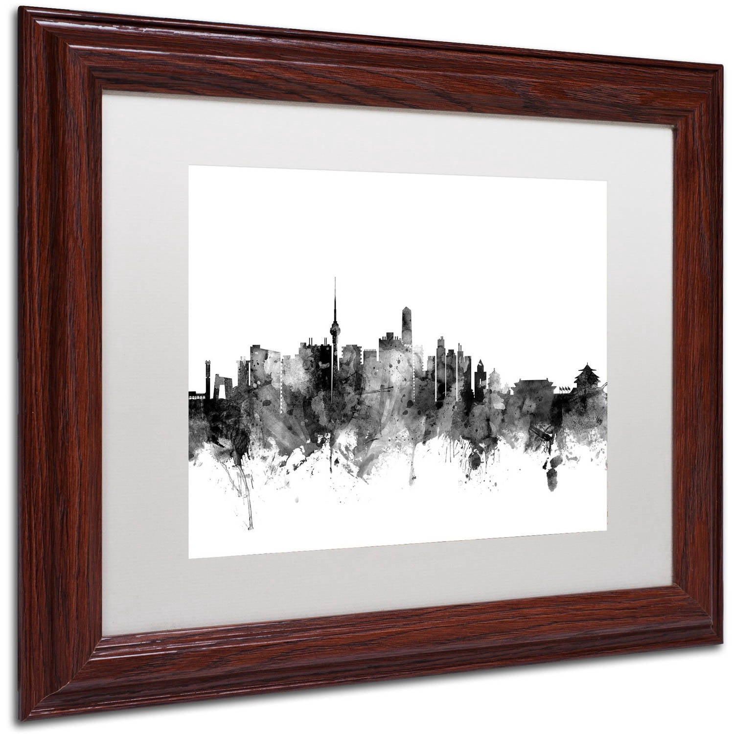 Trademark Fine Art "Beijing China Skyline B&W" Canvas Art by Michael Tompsett, White Matte, Wood Frame