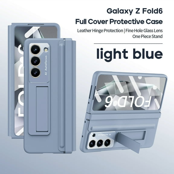 TECH CIRCLE for Samsung Galaxy Z Fold 6 5G Case Built-in Screen Protector,Luxury Drop Shockproof Full Body Protective Case with Pen Holder for Samsung Galaxy Z Fold 6 7.6" 2024,Lightblue