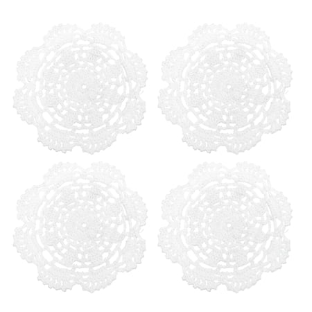 Fabric Coasters, 4pack 5" - Cotton Woven Crochet Doilies, Lace Embroidery Cup Mat with Floral Pattern (White)