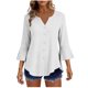 thumbnail image 2 of Craaazy Women's Relaxed Fit V Neck Blouse, Solid Color 3/4 Sleeve Flare Cuff Top, Loose Comfy Button Accent Casual Tee for Spring & Summer Gifts, 2 of 7