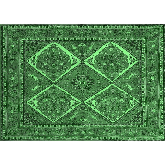Ahgly Company Indoor Rectangle Persian Emerald Green Traditional Area Rugs, 5' x 7'