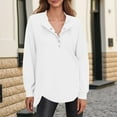 thumbnail image 2 of Htigea Women's Long Sleeve Tops V-Neck Snap Sweatshirts Casual Loose Tunic Sweatshirt Fall Pullover Shirts White S, 2 of 8