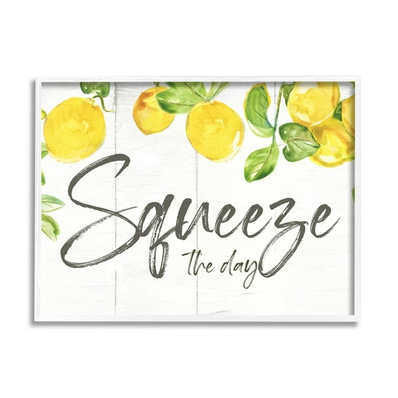 Stupell Industries Squeeze the Day Motivational Phrase Cascading Lemon Fruits, 30 x 24, Design by Nan