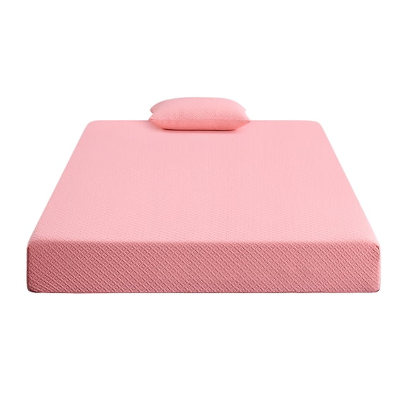 7 inch Full Size Mattress and Pillow Set Breathable Comfort, Charcoal Memory Foam Mattress in a Box, Pink Fabric