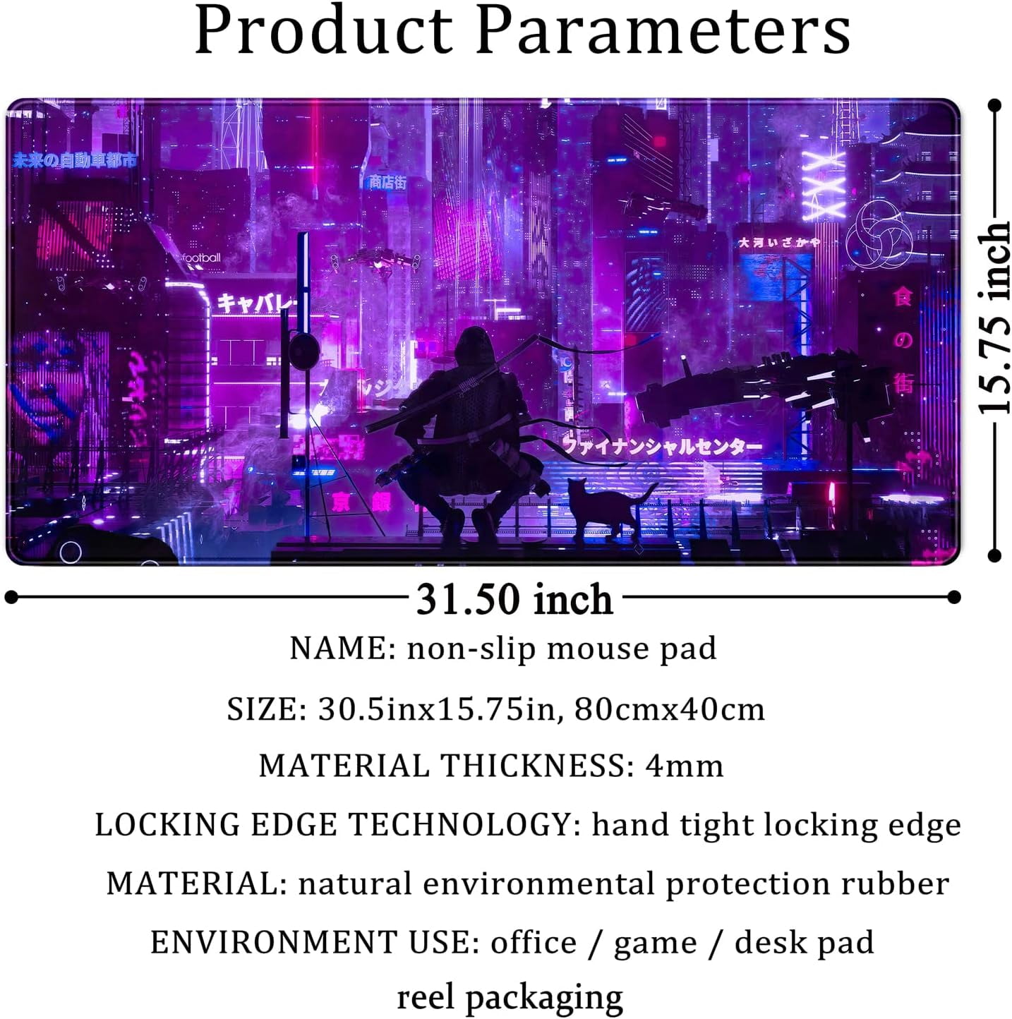 Anime Neon Mouse Pad Purple City Gaming Desk Big Cute Kawaii Pink Extended Mouse Pad Gaming,Office Keyboard Pc Laptop Mousepad Large 31.5x15.7 in-with Stitched Eges Non-Slip Base Mouse Pads Mat