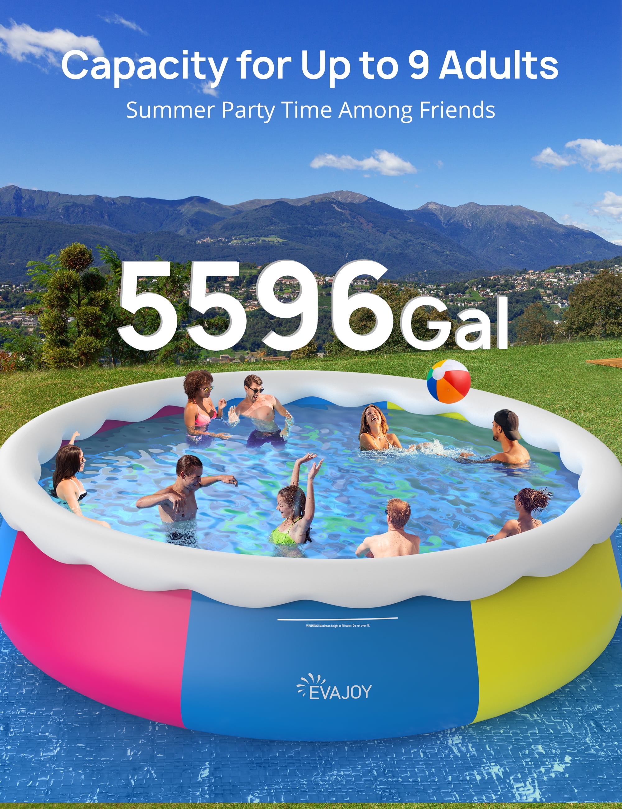 EVAJOY 18ft *48in Above Ground Pool with Filter Pump, Ladder, Ground Cloth and Cover, Easy Setup Inflatable Top Ring Swimming Pool for Adults Backyard Garden Party