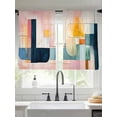 thumbnail image 2 of Abstract Color Block Sheer Curtains for Living Room Bedroom, Light-filtering Sheer Curtain, Pink Yelow Geometric Modern Style Light-Rod Pocket Voile Window Treatment Drapes, 52’’Wx45’’L, 2 Panels Set, 2 of 7
