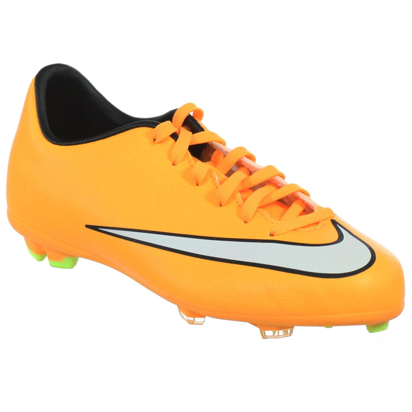 orange and white soccer cleats