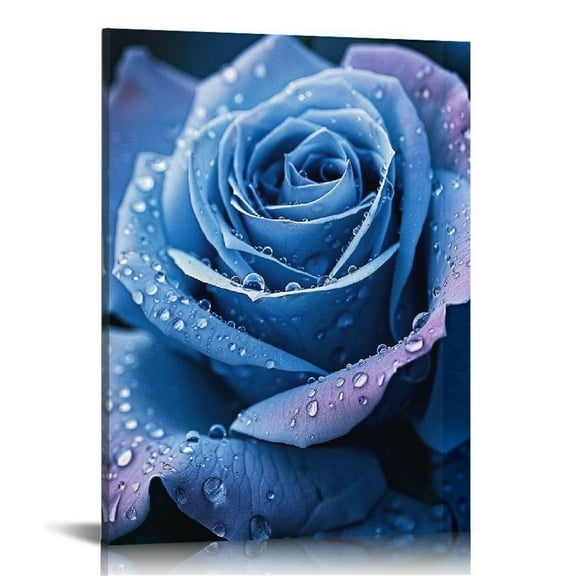 PRATYUS Blue Rose Canvas Wall Art Floral Pictures Wall Decor Flower Bloom Close Up Painting Print Flowers Artwork for Bathroom Bedroom Paintings Decorations Ready to Hang Framed 12x16 in